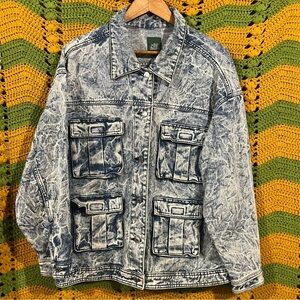 Wild Fable Acid Wash Bleached Denim Trucker Jacket Large